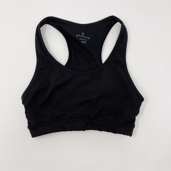 Athleta Double Dare Racerback Sports Bra Black 2XS XXSmall Keyhole Scoop Neck - Picture 1 of 9